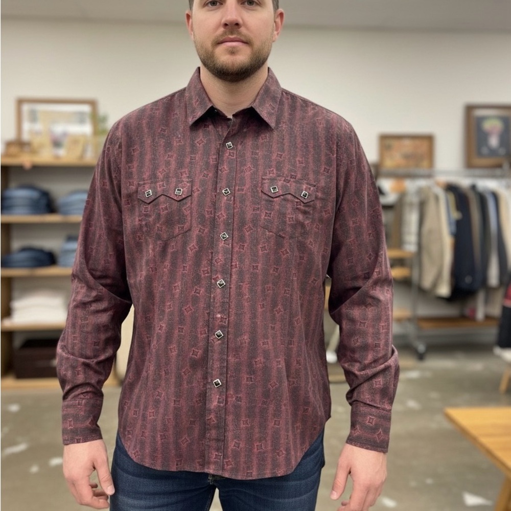 Rough Stock Men's Red Snap-Up Shirt